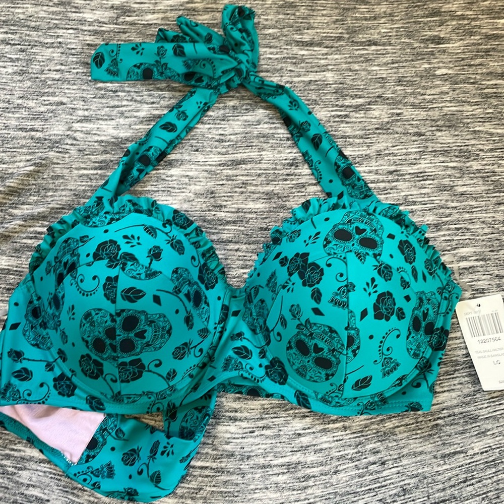 Hot Topic skulls and roses halter bikini top